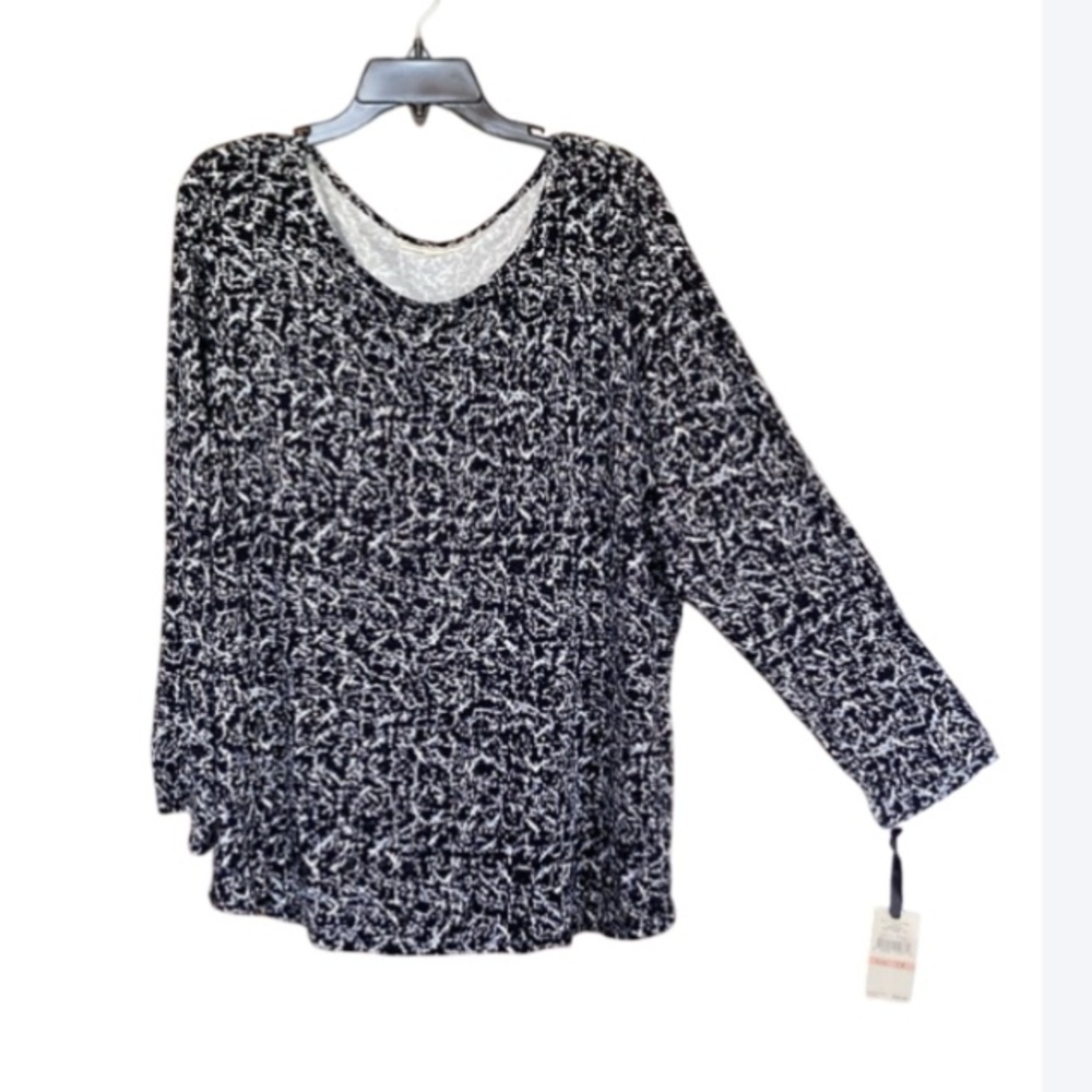 Emaline top abstract print classic neutral top casual office pullover shirt 2X